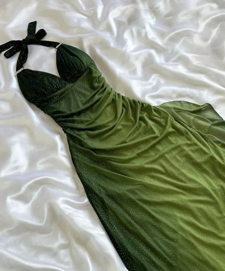 Easygoing Women's Style Green shiny elegant strap gradient long chiffon ball gown prom dress evening dress party dress gh2935