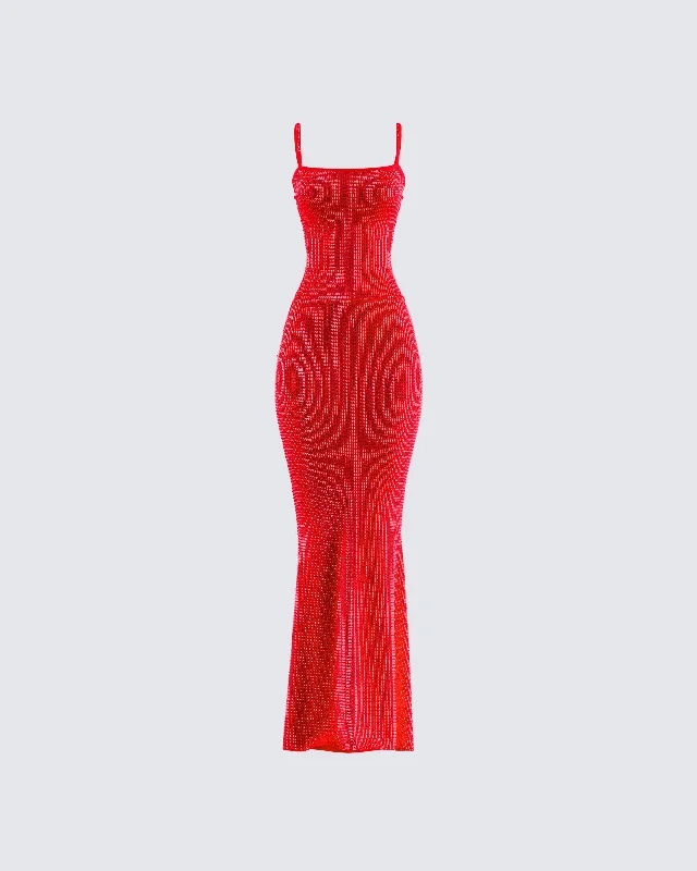 Women's Office Outfit Numa Red Rhinestone Gown