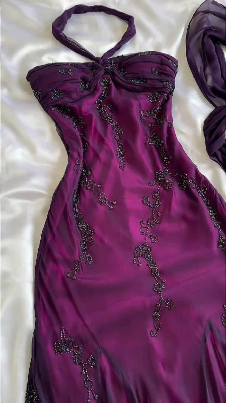 Casual Fashion for Women Purple exquisite elegant backless beaded long prom dress evening gown graduation dress gh2942