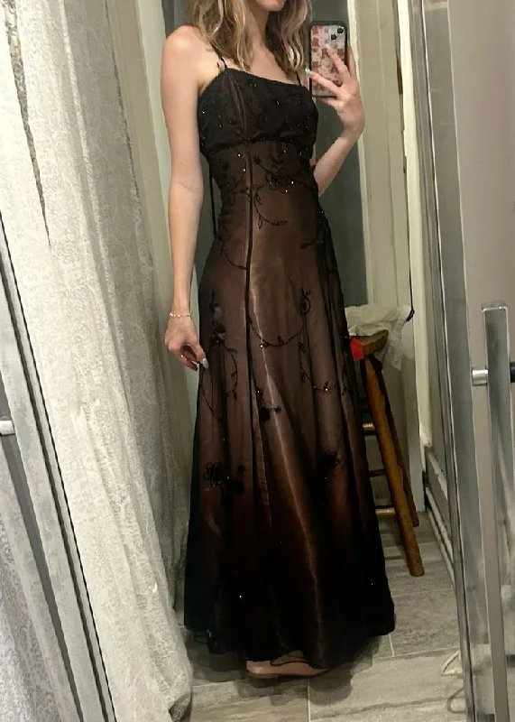 Plus-Size Women's Garments Brown Vintage Exquisite Beaded Spaghetti Strap Long Tulle Elegant Ball Gown Evening Dress Party Dress Prom Dress gh3153