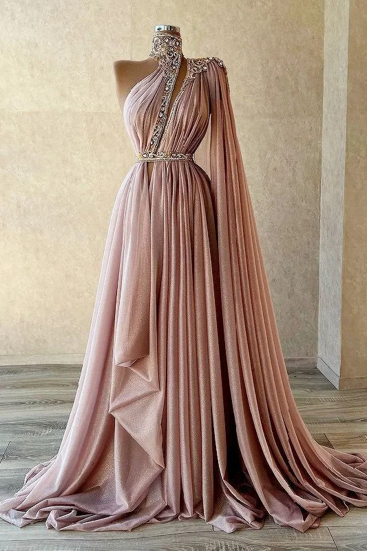 Women's Travel Outfit Set Pink gorgeous shiny beaded long tulle sexy elegant floor-length ball gown evening dress gh3277