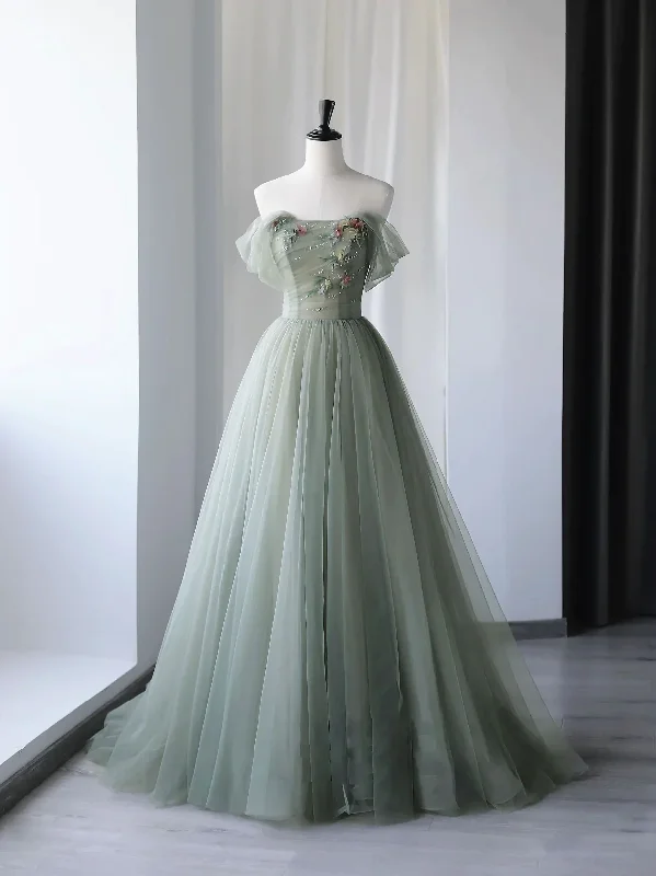 Versatile Women's Fashion Green beautiful charming applique tulle long tulle prom dress evening gown party dress gh2422