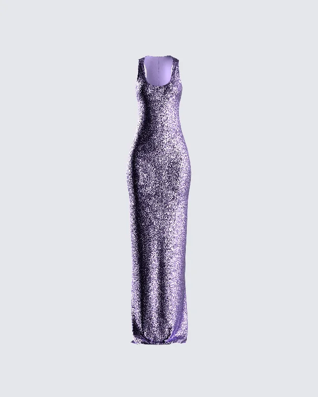 Women's Comfortable Lounge Attire Elsa Lilac Sequin Sleeveless Gown