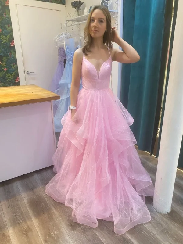 Women's Chic Outfit Pink fashion sweet long elegant tulle floor-length ball gown evening gown graduation gown coming of age ceremony gown gh3352