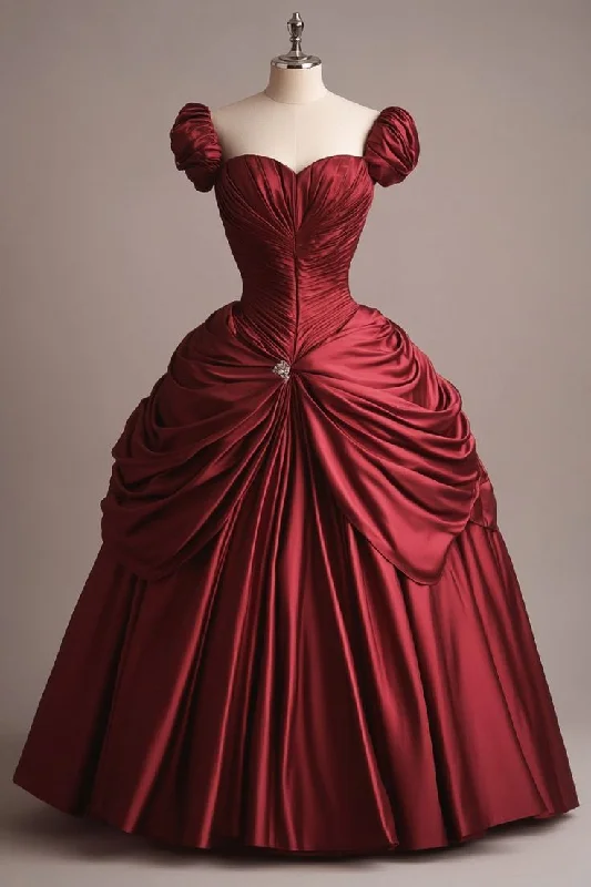 Women's Comfy Attire For Lounging Burgundy Retro Elegant Sweetheart Neck Long Princess Ball Gown Evening Dress gh3193