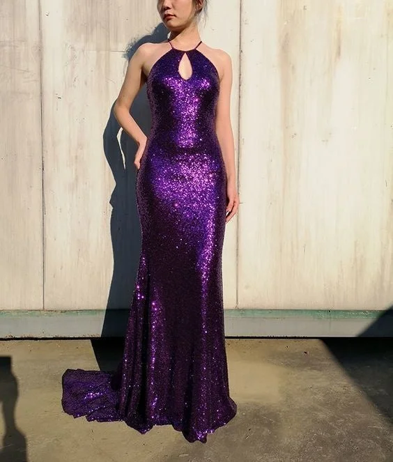 Women's Luxury Attire Purple Shiny Fashion Strapless Long Elegant Sequin Floor Length Ball Gown Evening Dress Party Dress gh3235