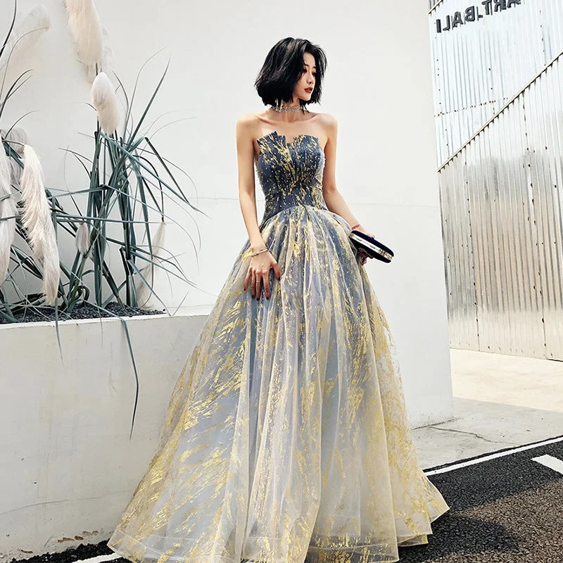 Women's Layered Outfit Blue tulle long ball gown dress formal dress  8487