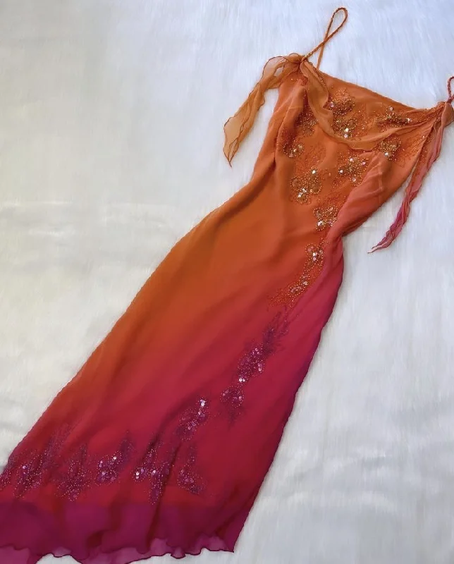 Casual Garments For Women Orange Gradient Fashion Exquisite Beaded Long Tulle Ball Gown Evening Dress Party Dress gh3184