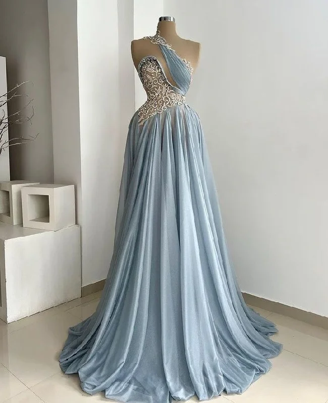 Women's Attire Blue gorgeous shiny beaded long tulle sexy elegant floor-length ball gown evening dress gh3276