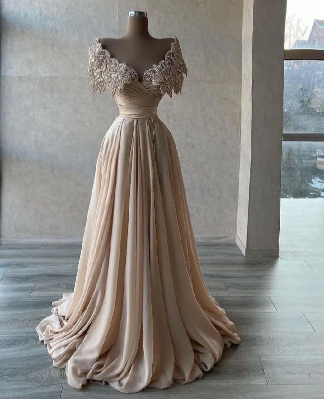 Women's Charming Outfit For Events Champagne Luxury Shiny Beading Long Tulle Elegant Ball Gown Evening Dress Party Dress gh3279