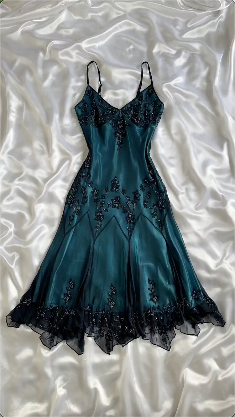 Women's Weekend Outfit Peacock blue gorgeous vintage exquisite beaded spaghetti strap short chiffon ball gown evening dress party dress homecoming dress gh3334