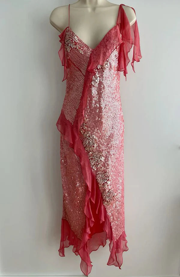 Women's Evening Attire Pink Gorgeous Shiny Long Elegant Ruffle Sequin Ball Gown Evening Dress Party Dress gh3258