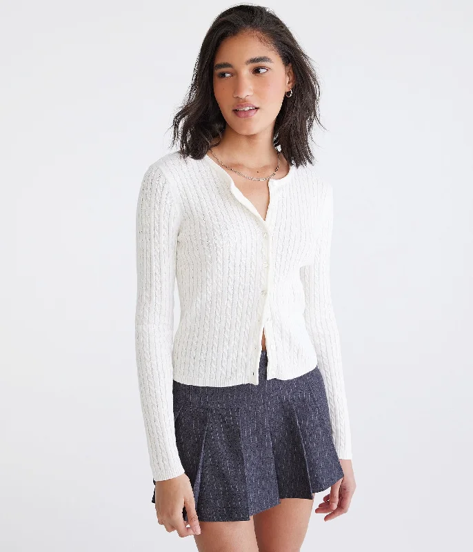 Women's Chic Outfit Aeropostale Cable Knit Buttoned Crew Cardigan