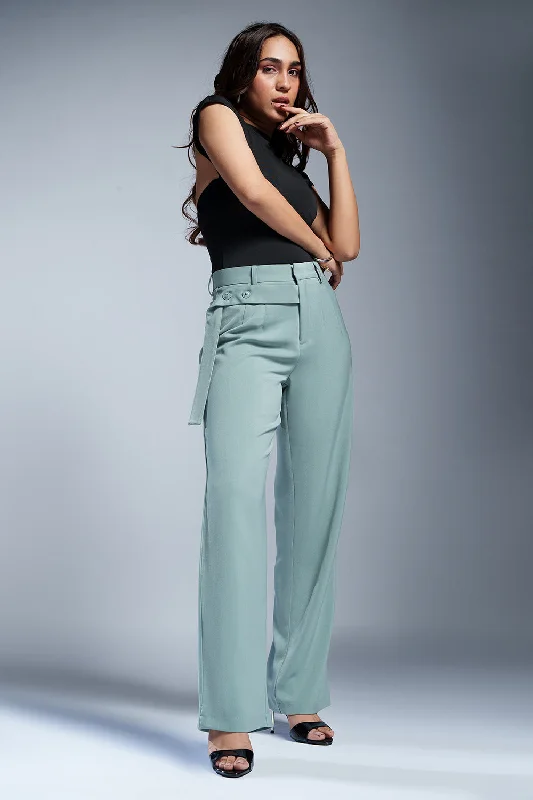 Women's Clothing Sets Meadow Green Strap Detailed Korean Pants