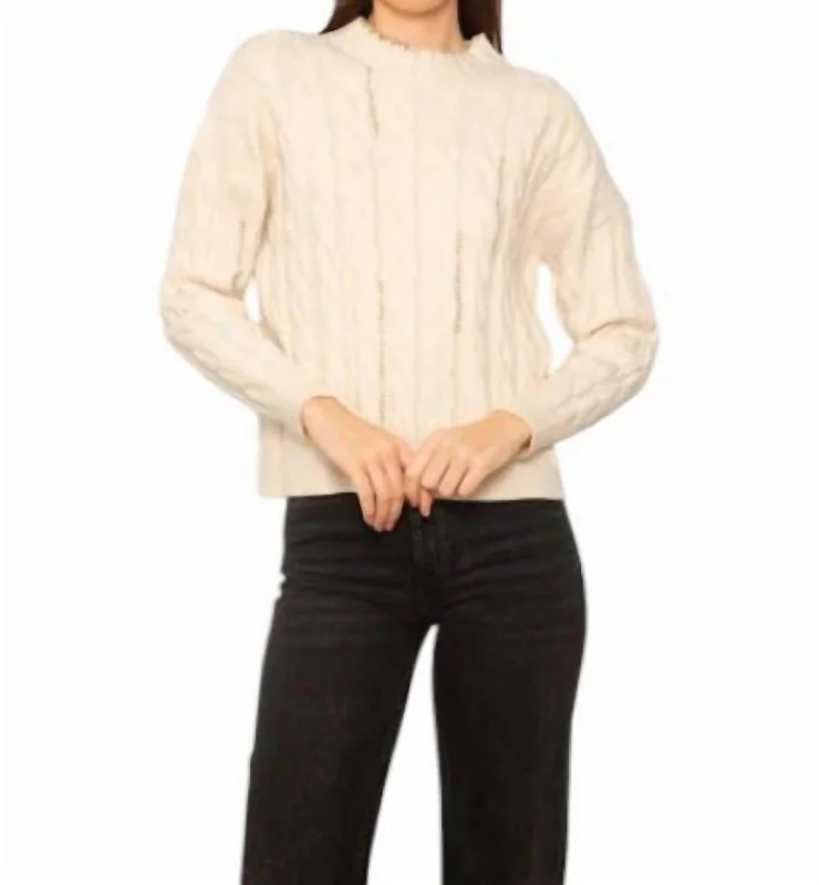 Trendy Women's Fashion Casey Whipstitch Cable Sweater In Ivory