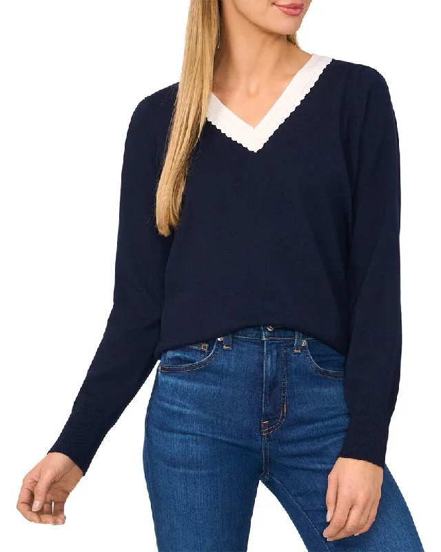 Women's Online Boutique CeCe Deep V Contrast Trim Sweater