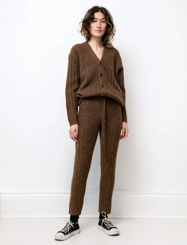 Women's Elegant Evening Outfit Baby Alpaca Wool Rib Pants Brown