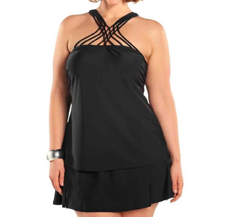 Clothes Of Woman Plus Size Siren Tankini Top With Matching Tankini Bottom In Black