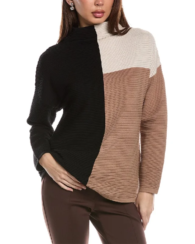 Chic Women's Clothing for Date Nights T Tahari Funnel Neck Colorblocked Rib Pullover