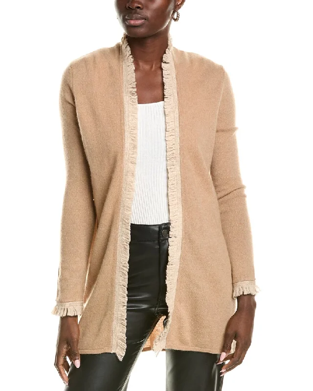 Stylish Women's Clothes for Work and Play sofiacashmere Open Tonal Fringe Cashmere Cardigan