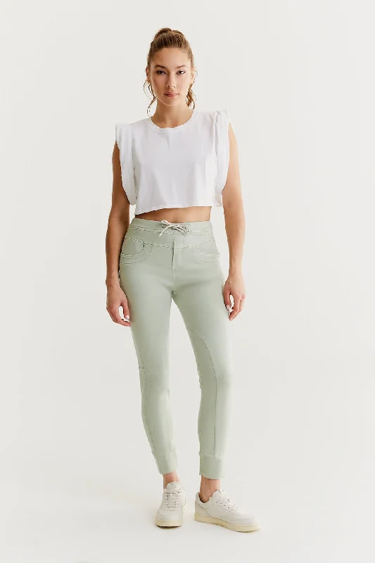 Versatile Women's Fashion Mila Mid Waist Jogger 5 Pocket Ankle Pants Mint