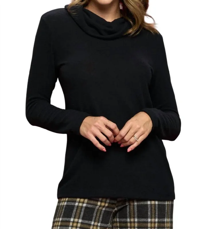 Women's Fashionable Attire For Work Brushed Knit Cowl Neck Sweater In Black