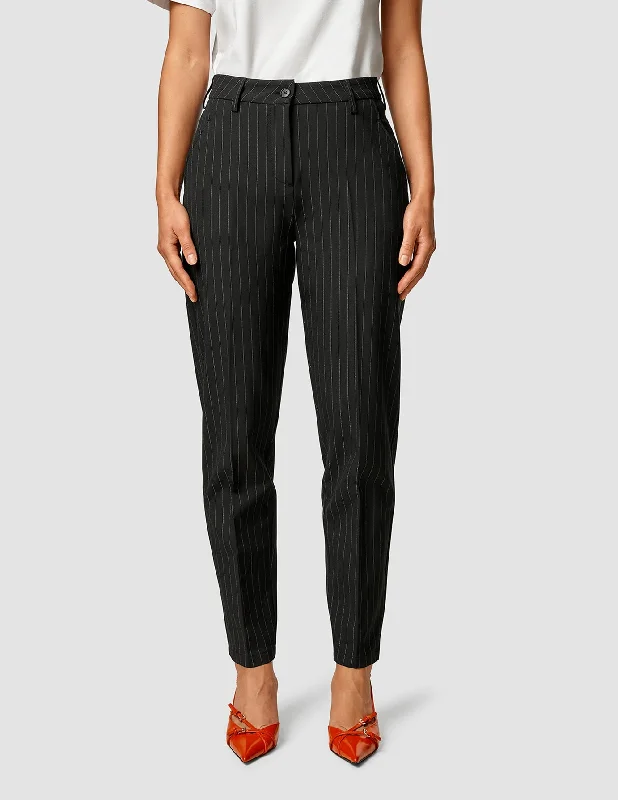 Fashion-forward Women's Clothing Essential Pants Tapered Black Silver Pinstripe