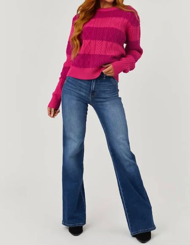 Stylish Everyday Clothing Stripe Cable Sweater In Fuchsia/magenta