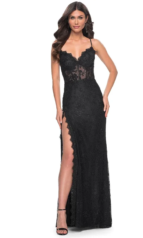 Stylish Everyday Clothing La Femme 32080 - Fitted Scallop Lace Prom Gown