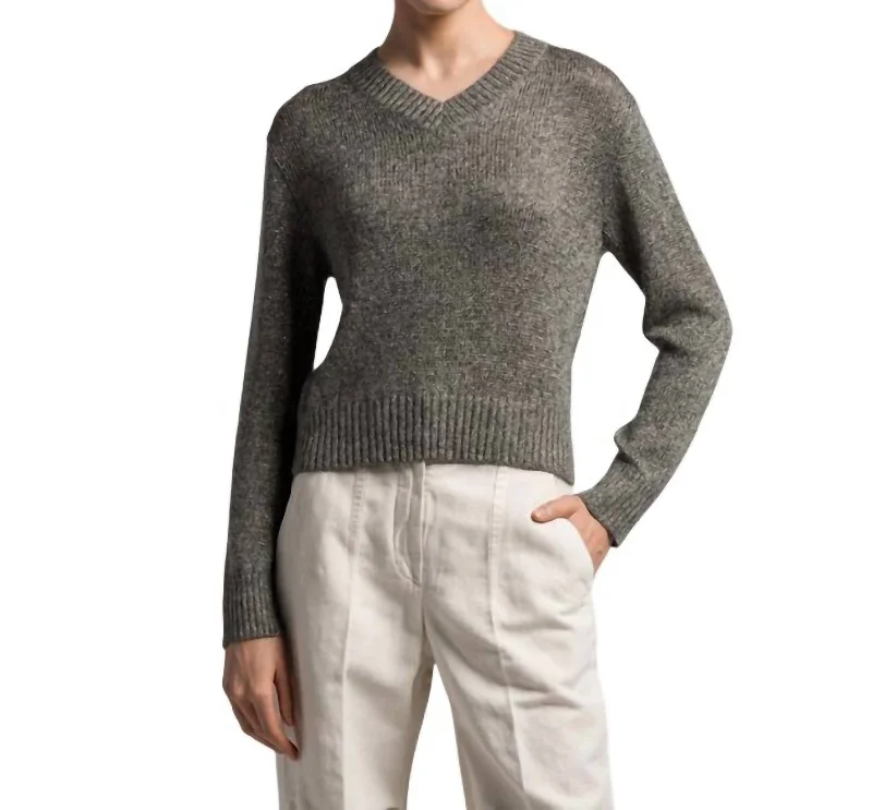 Women's Cozy Winter Attire Lurex Sweater Top In Grey/brown(Silver)