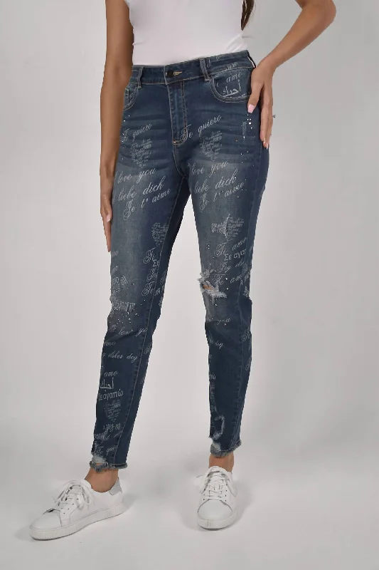 Women's Trendy Outfit Print Jean In Denim