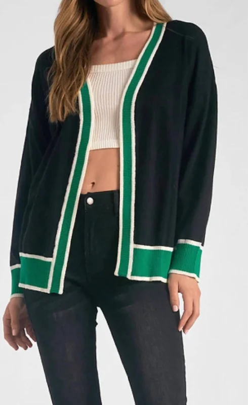 Women's Elegant Outfit Collegiate Style Cardigan In Green/black