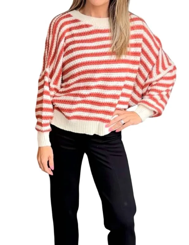 Women's Outdoor Attire Striped Crochet Sweater In Rust