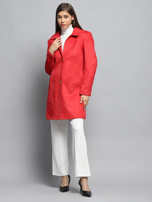 Women's High-Fashion Garments Women Rust Solid Collar Full Sleeve Coat