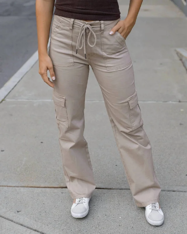 Women's Wedding Apparel Sueded Twill Cargo Pant In Khaki