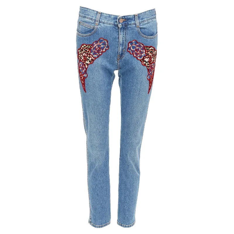 Chic Women's Attire Stella Mccartney Floral Leopard Applique Patch Jeans