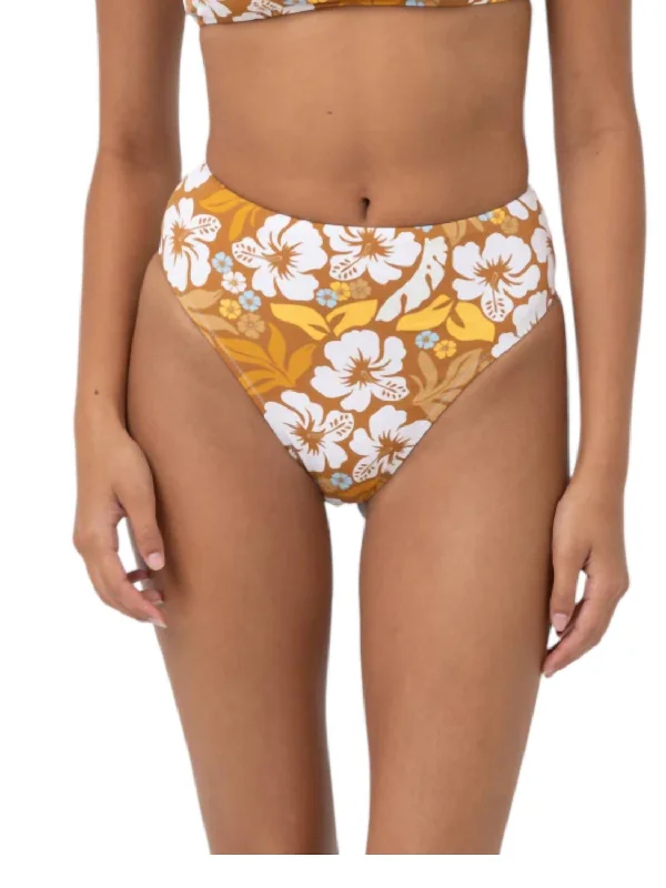 Formal Clothing For Women Pacific Floral High Waisted Bikini Bottom In Golden