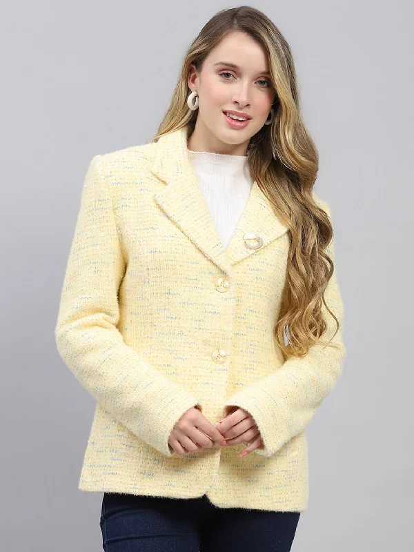 Women's Apparel Women Mustard Self Design Collar Full Sleeve Coat