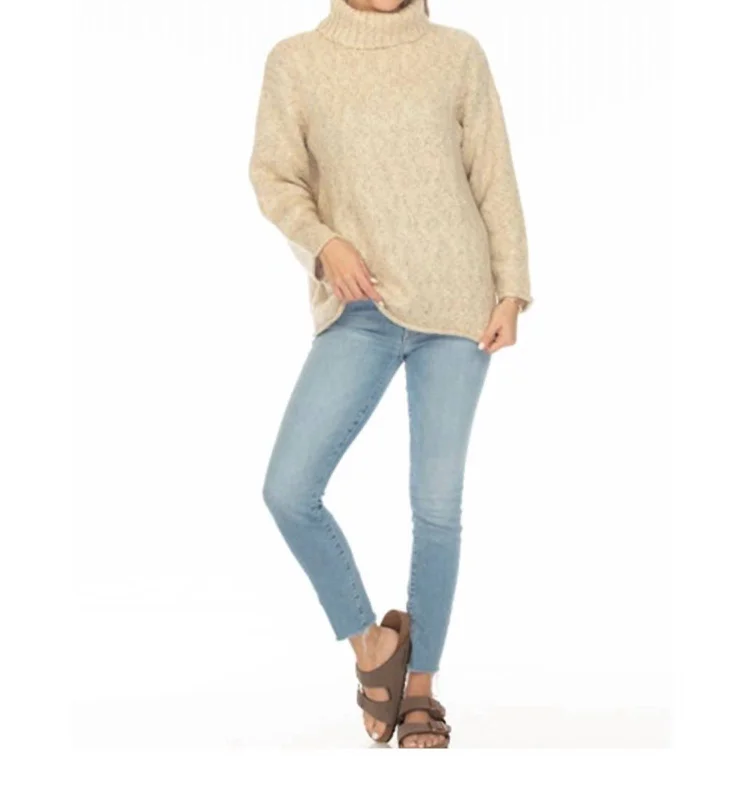 Women's Seasonal Attire Turtle Neck Long Sleeve Sweater In Vanilla Heather