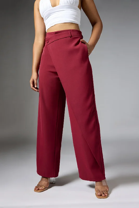 Clothes For Women Intense Rust Red Wrap Front Korean Pants