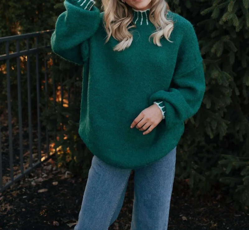 Chic Women's Outfit Ideas Stitched Sweater In Green