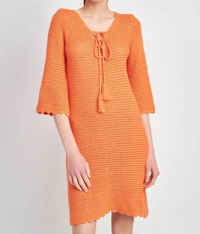 Affordable Online Boutique Crochet V-Neck Dress In Orange