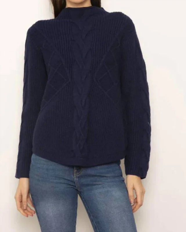 Trendy Boutique Online Palma Cable Turtleneck Sweater In Navy