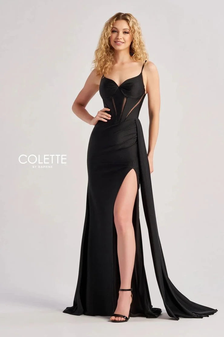 Bold and Elegant Women's Fashion Colette By Daphne CL8480 - Spaghetti Strap High Slit Gown