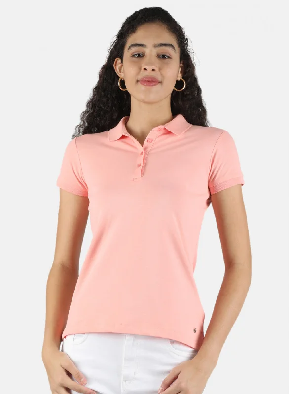 Casual Chic Women's Clothes Women Peach Plain T-Shirt