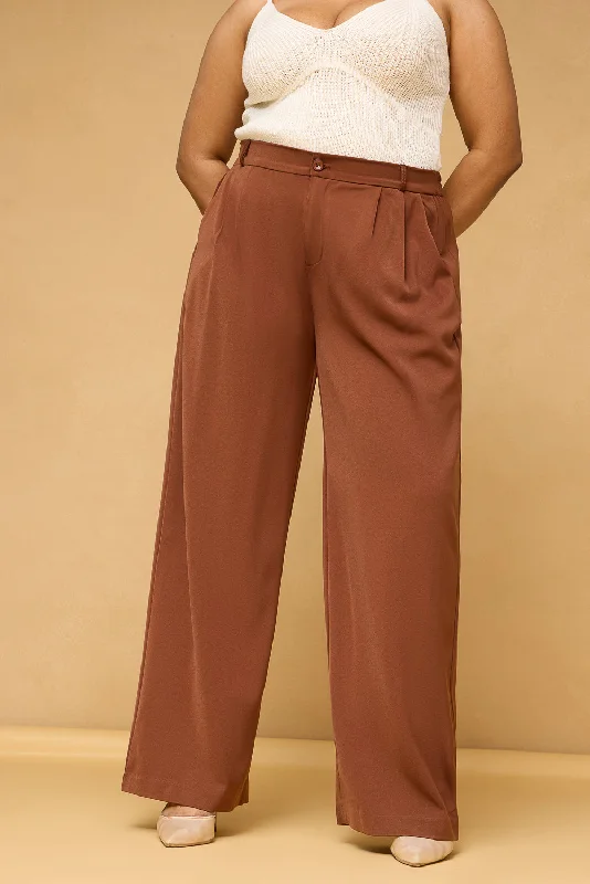 Classic Women's Clothing Styles Curve Rust Brown Pleated Korean Pants