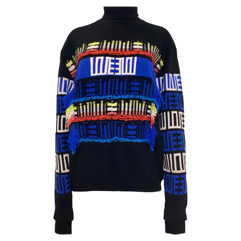 Women's Active Outfit For Fitness Kenzo Knitted Embroidered Turtle Neck Sweater in Multicolor Wool