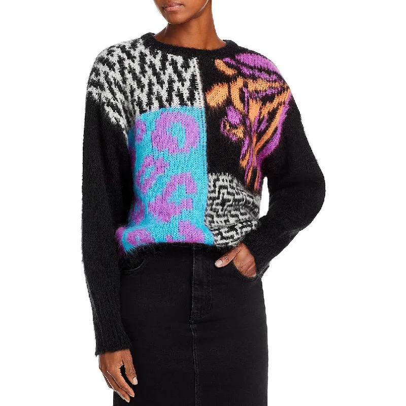 Women's Clothing Womens Patchwork Printed Crewneck Sweater