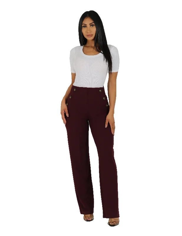 Online Boutique Clothing Too Busy Knit Crepe Wide Leg Pull On Pant with Horn Button Detail