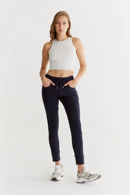 Effortless Chic for Women Mila Mid Waist Jogger 5 Pocket Ankle Pants Navy